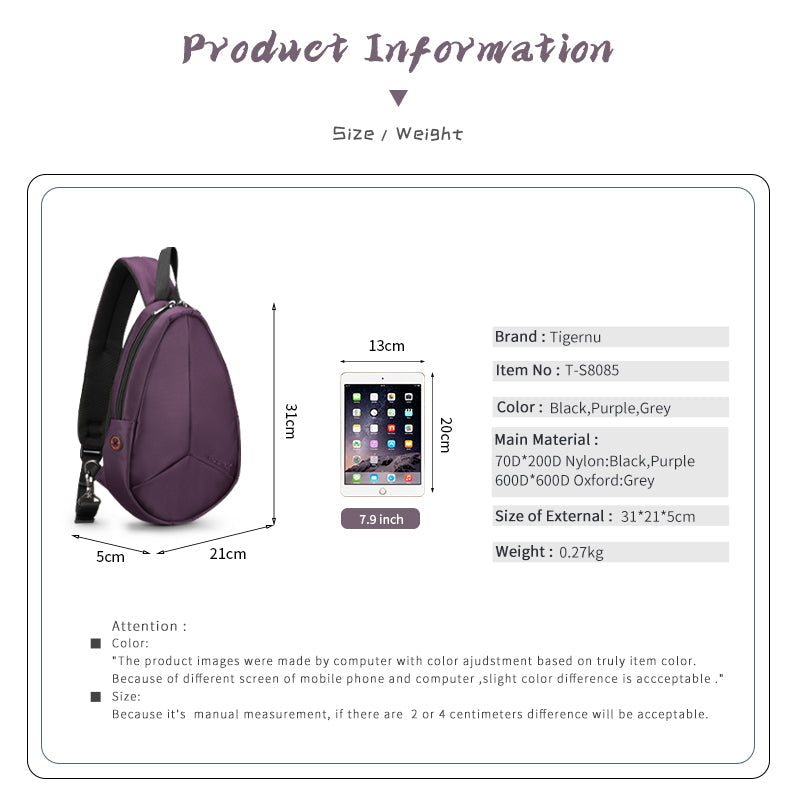 Tigernu New Arrival Waterproof Nylon Men Fashion Chest Bag For Men Crossbody Bags High Quality Design Small Bags For Teenagers
