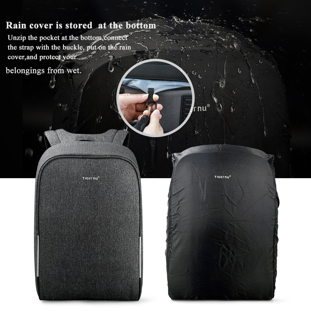 Tigernu T-B3213HC Backpack for men boys travel outdoor big bag with usb charging anti theft black gray leisure style fits for 15.6