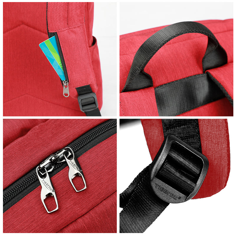 Mochila escolar Tigernu de moda para mujer, roja, con carga USB, antirrobo, para adolescentes y niñas, para portátil de 15,6 pulgadas