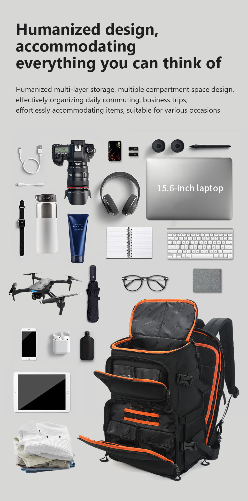 Mochilas Tigernu para hombre, mochilas para cámara, mochilas para portátiles de 14 y 15,6 pulgadas, mochilas para drones, funda impermeable, mochilas de viaje, mochilas 