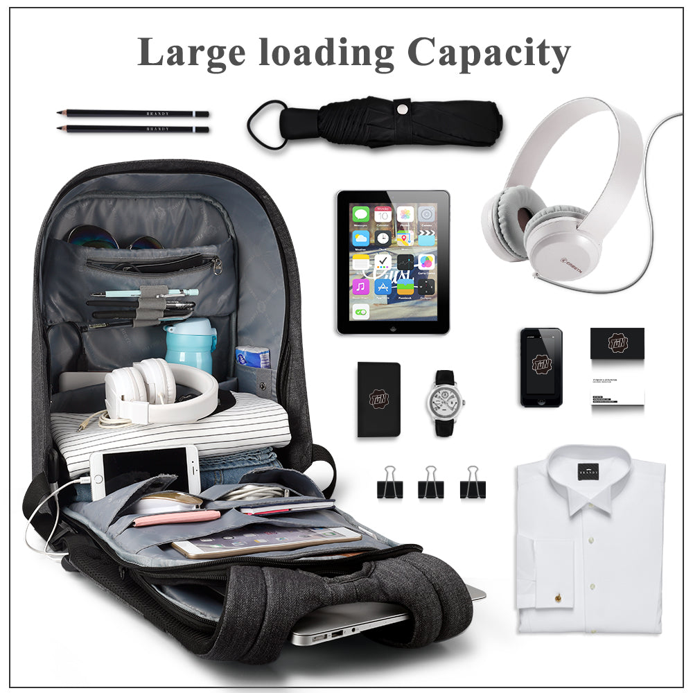Tigernu T-B3213HC Backpack for men boys travel outdoor big bag with usb charging anti theft black gray leisure style fits for 15.6