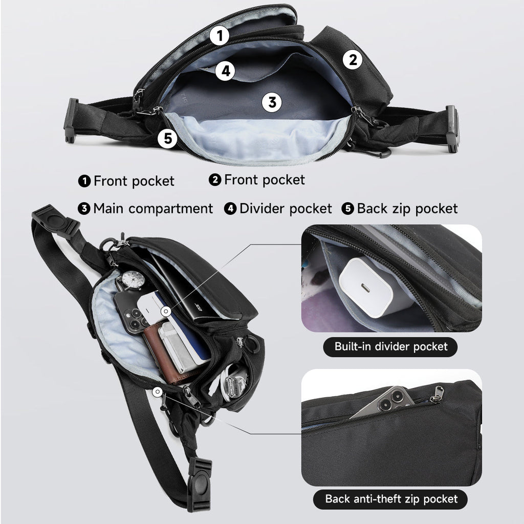 TIGERNU T-S81119 Multi-Compartment Waist Bag 3L with Rotatable Strap