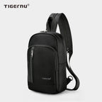 A side view of a black crossbody bag T-S8089