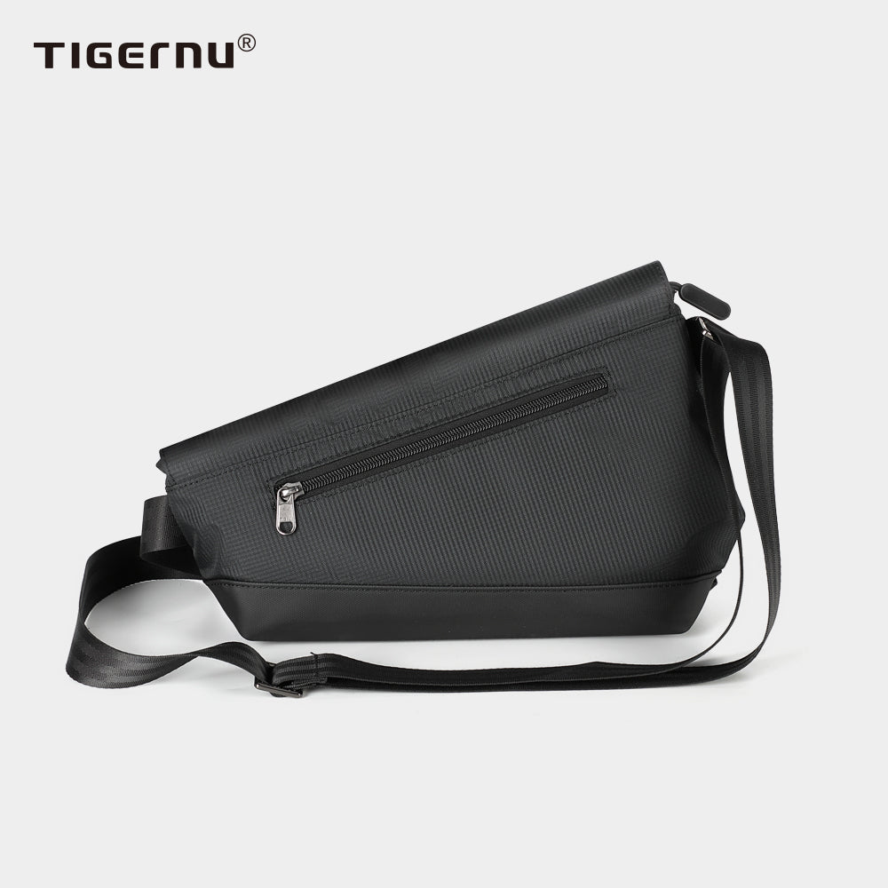 Back view of a black crossbody bag with model T-S8097