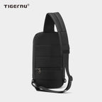 Back view of a black crossbody bag with model T-S8100