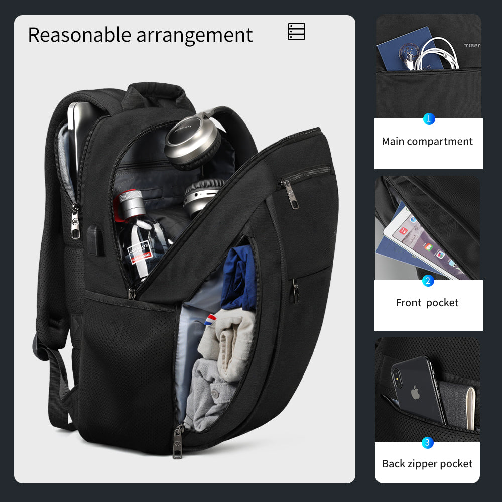Capacity display diagram of black backpack model T-B3221A
