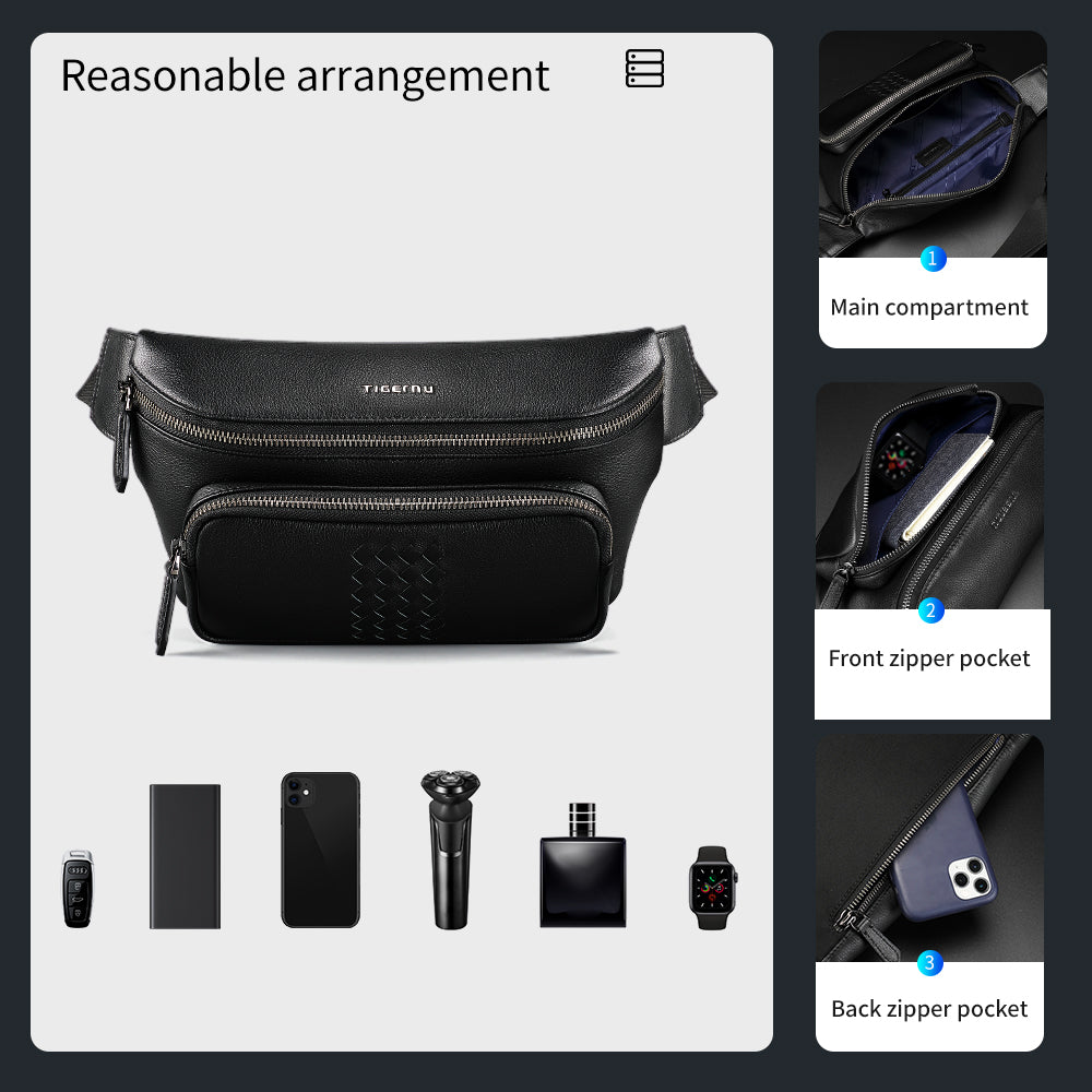 Capacity display diagram of black leather shoulder bag model TGN1004