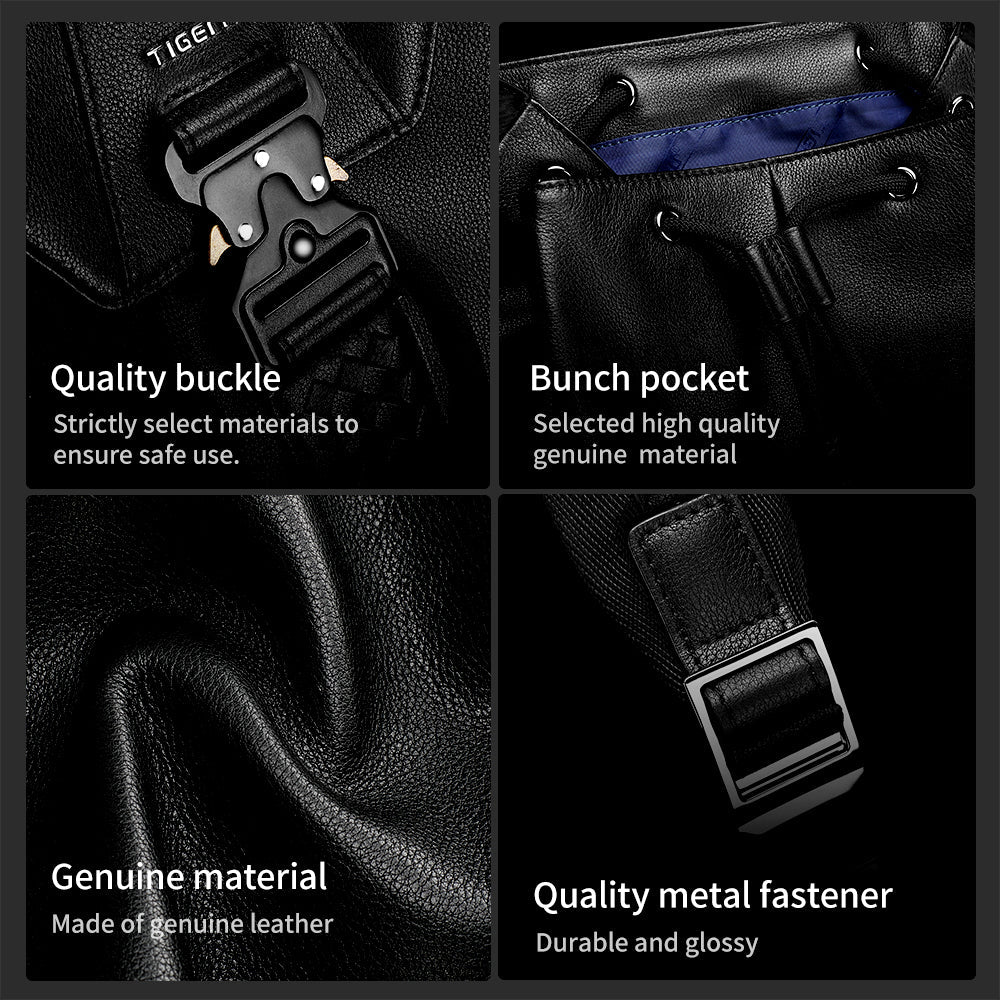 Detailed display of black leather shoulder bag model TGN1003