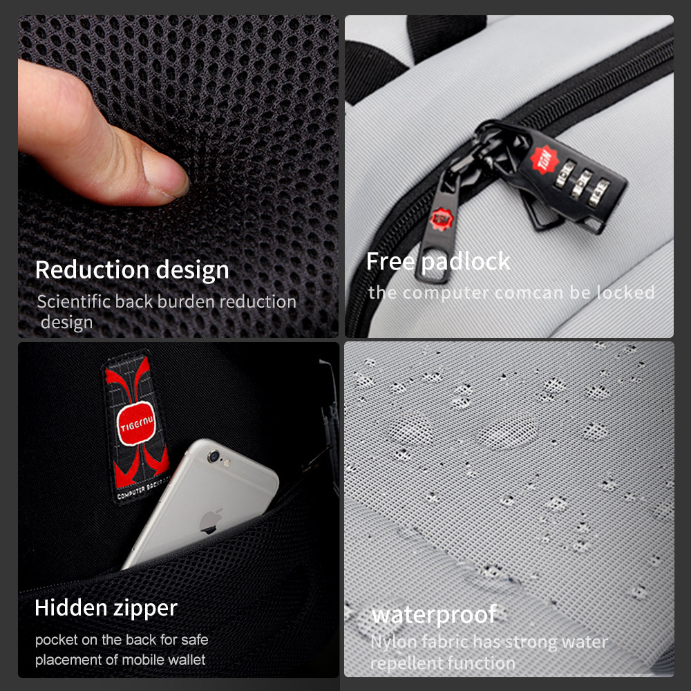 Detailed display of the black backpack model T-B3140