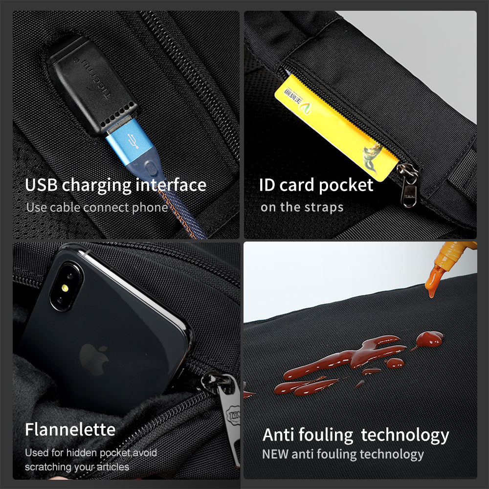 Detailed display of the black backpack model T-B3221A