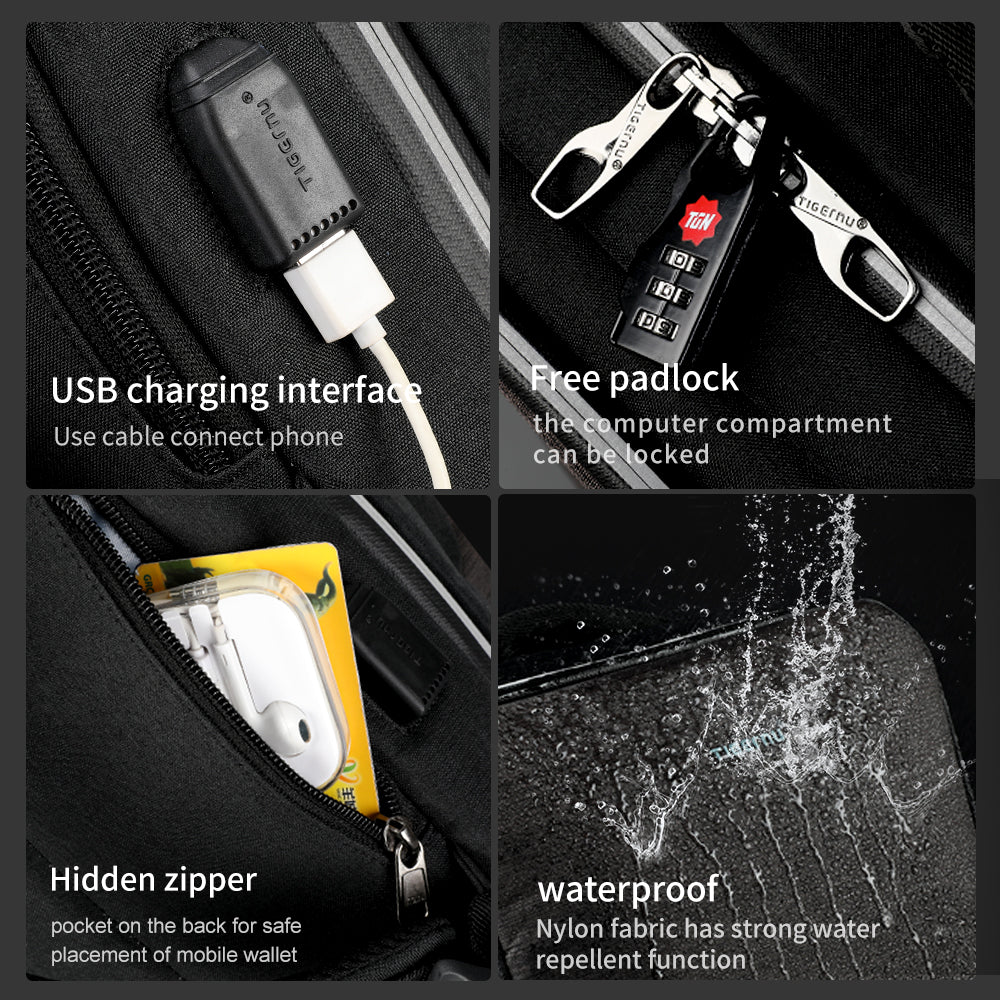 Detailed display of the black backpack model T-B3331A