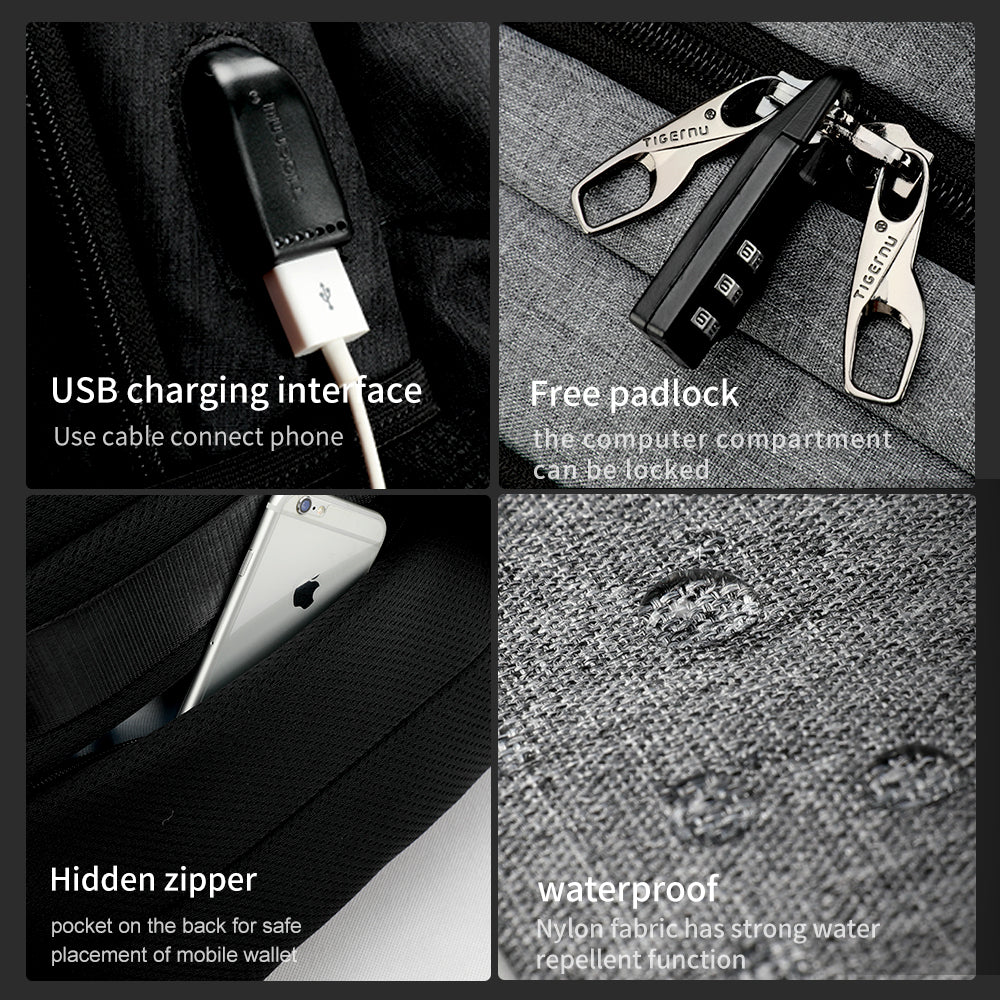 Detailed display of the black backpack model T-B3533