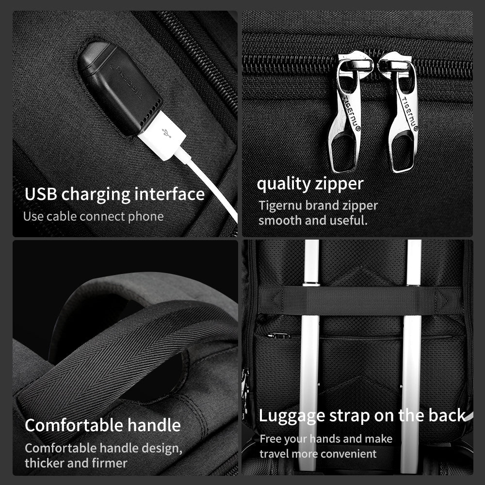 Detailed display of the black backpack model T-B3601