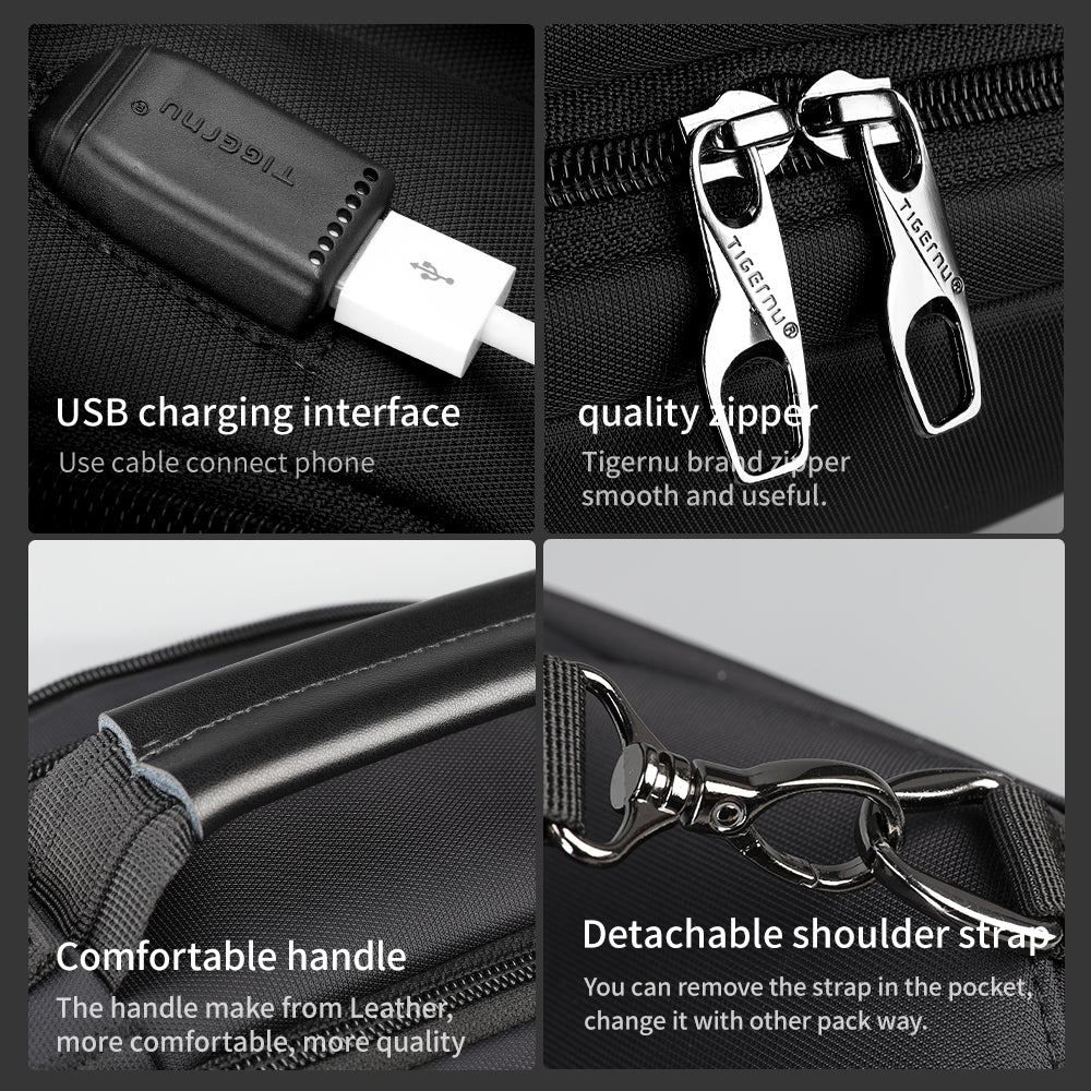 Detailed display of the black backpack model T-B3639