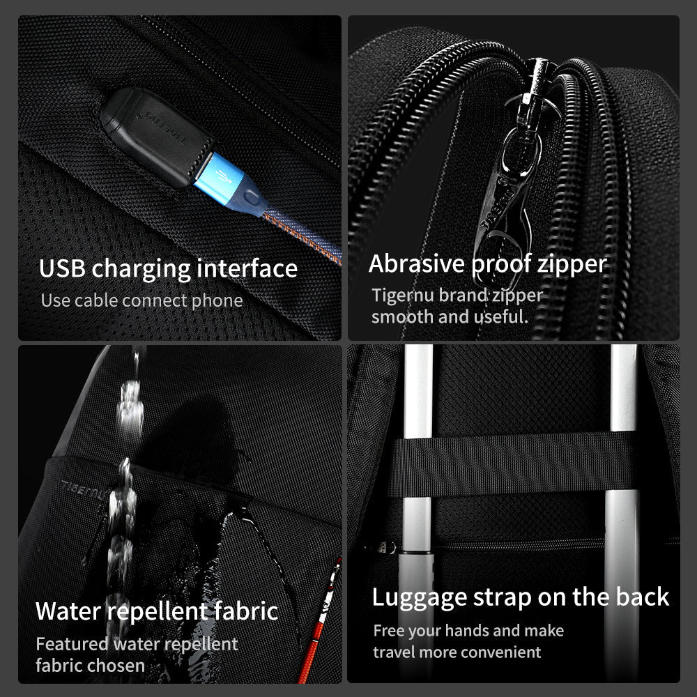 Detailed display of the black backpack model T-B3906