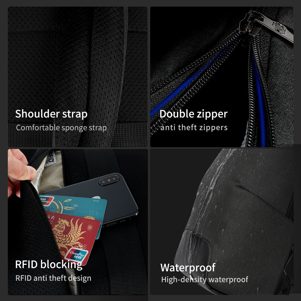 Detailed display of the black backpack model T-B3911