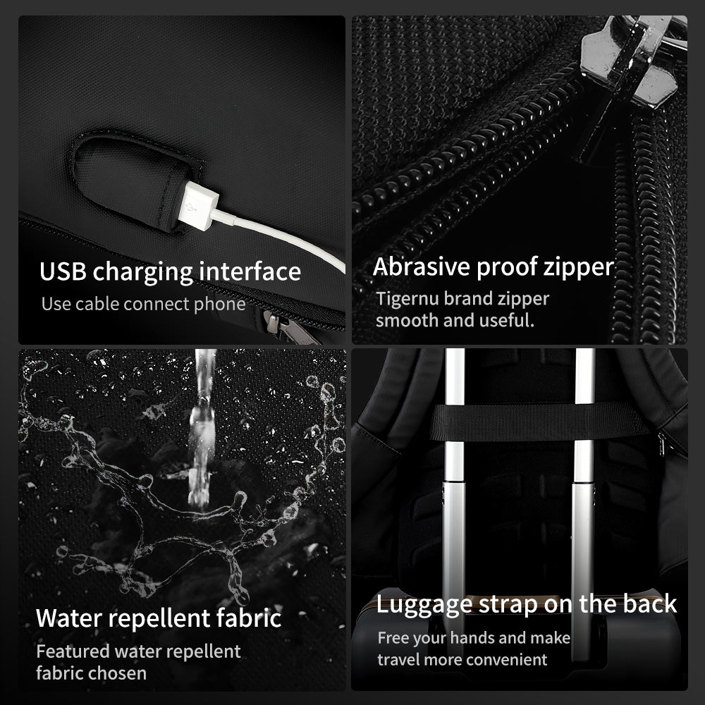 Detailed display of the black backpack model T-B3933