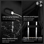 Detailed display of the black backpack model T-B3933