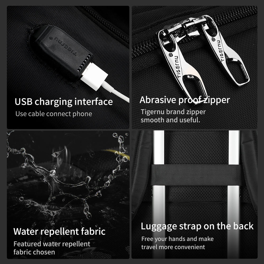 Detailed display of the black backpack model T-B3966