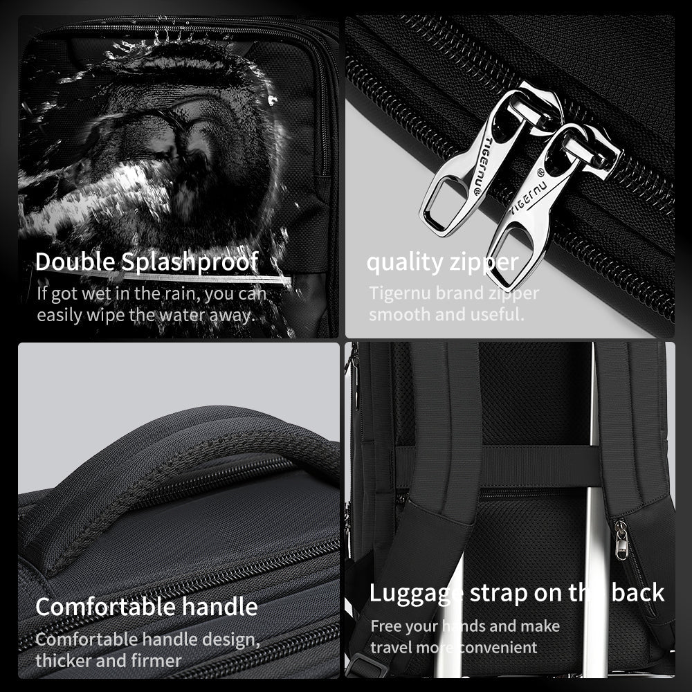 Detailed display of the black backpack model T-B3983