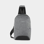 Front view of a grey crossbody bag with model T-S8093