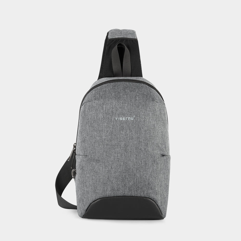 Front view of a grey crossbody bag with model T-S8093