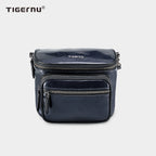 Front view of black leather shoulder bag model TGN1001