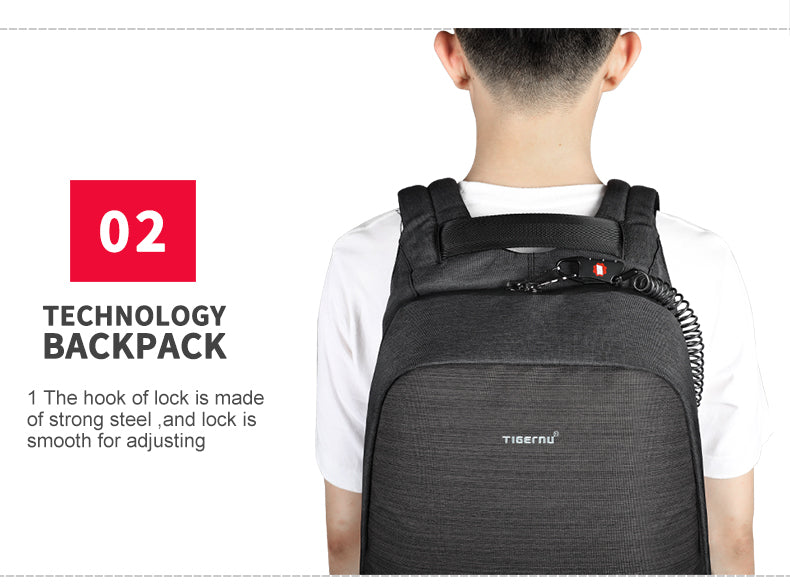 Tigernu T-B3351 15.6 inch black USB mochilas fashion college student school business bags male laptop backpacks for men