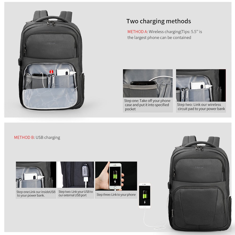 Mochila para portátil de 15,6 pulgadas con candado gratis, Oxford, impermeable, para hombre, mochila escolar con carga USB, para viaje.