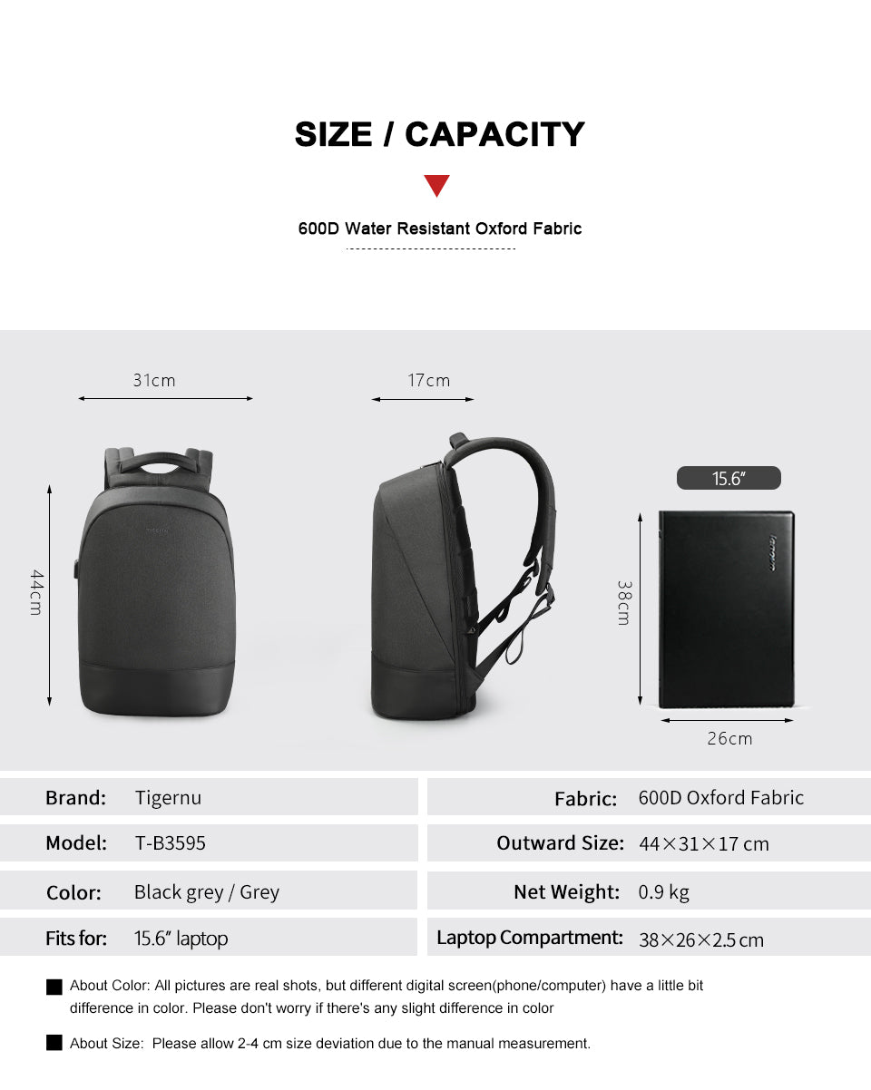 Mochila de viaje ligera Tigernu para hombre, mochila escolar con puerto de carga USB, mochila para portátil de 15,6 pulgadas, mochila de viaje para hombre 