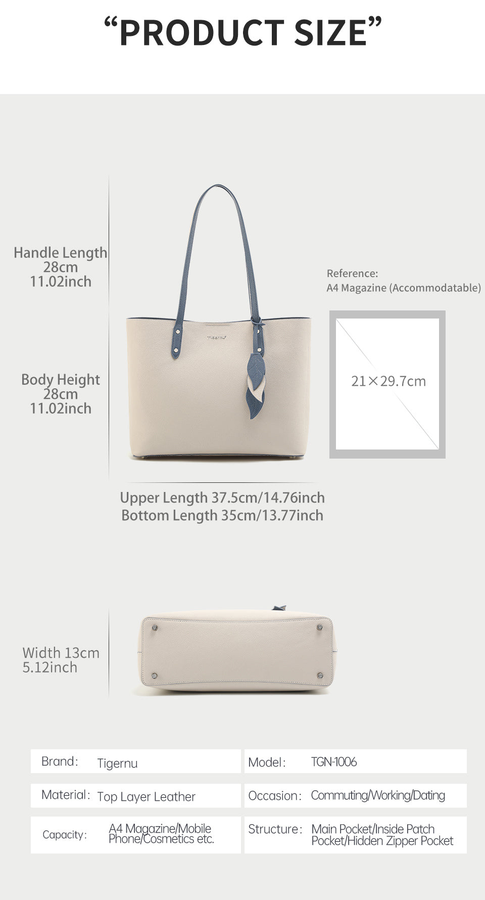 Tigernu TGN1006 top layer leather cowhide fashion classic ladies handbag shoulder bag