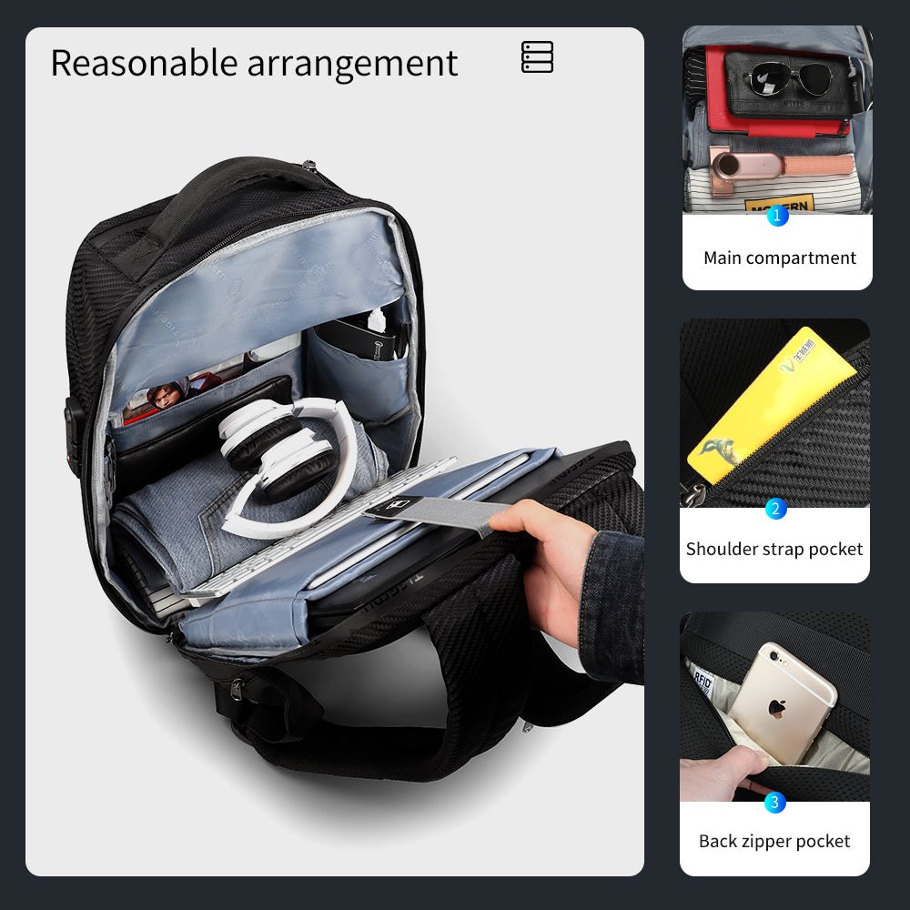 The capacity display of the black backpack model T-B3655