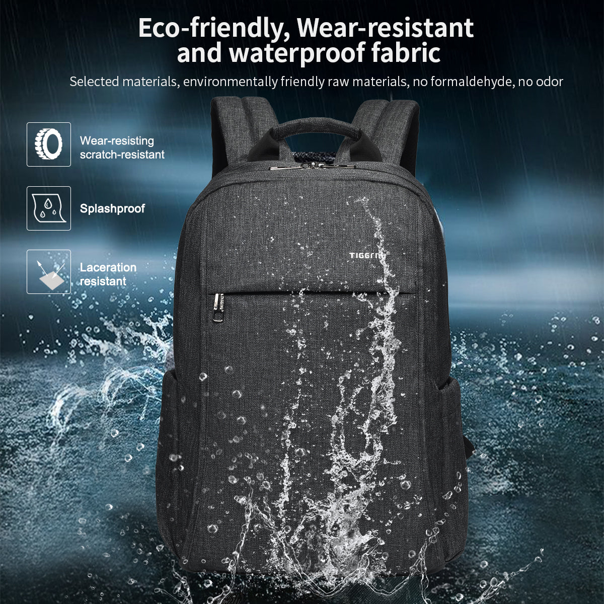 Mochila Tigernu para portátil de 15,6 pulgadas, impermeable, con puerto de carga USB de 4,0 A, informal, para hombre