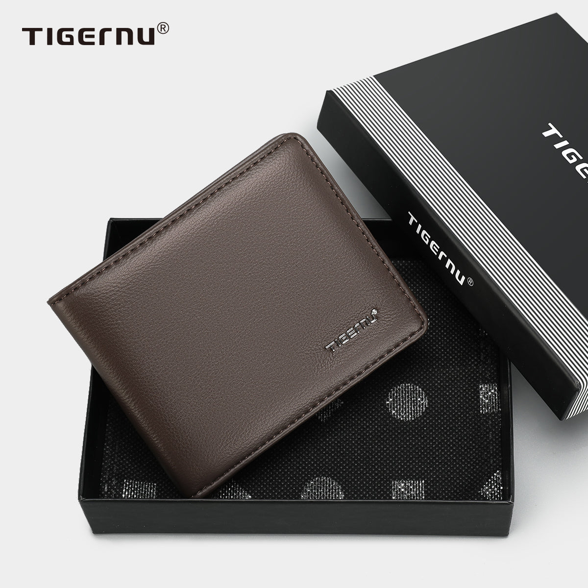 Tigernu men's artificial leather wallet, fashionable men's short wallet, credit card cardholder, men's small purse with gift box