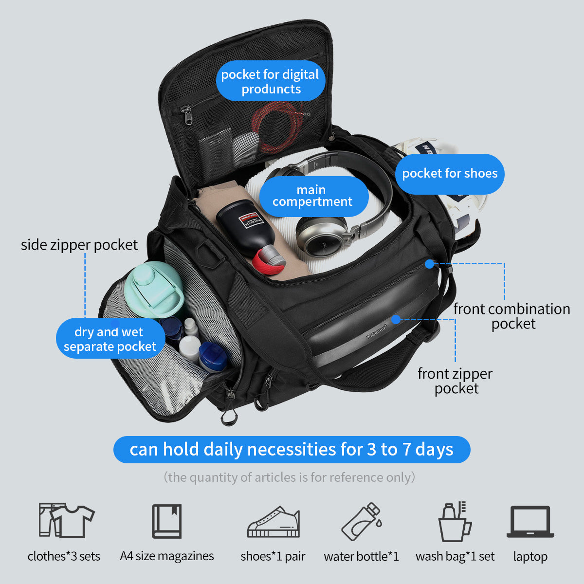 Tigernu T-N1032 large capacity multi-function casual sport gym bag travel backpack for men