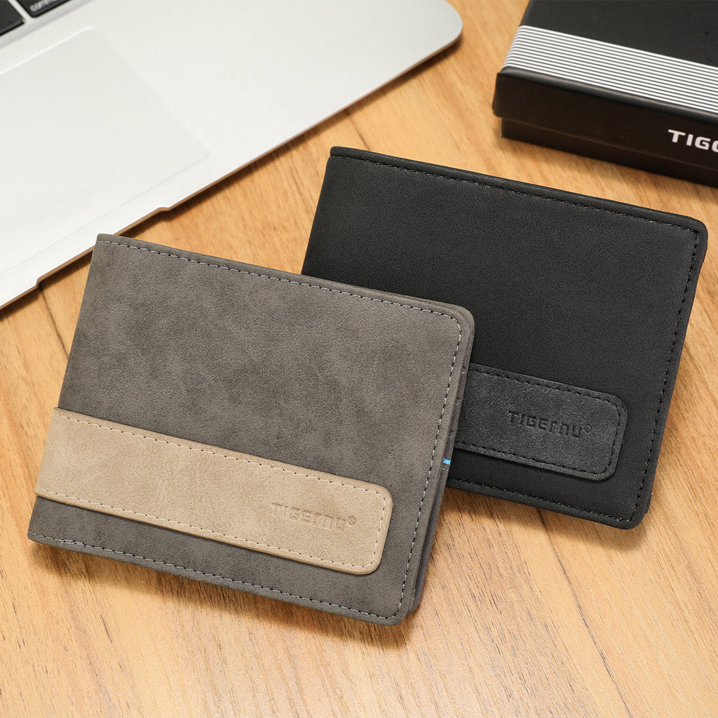 Tigernu, new men's leather short wallet, ultra-thin small wallet, casual men's wallet with card slot, coin wallet, men's wallet, men's mini bag