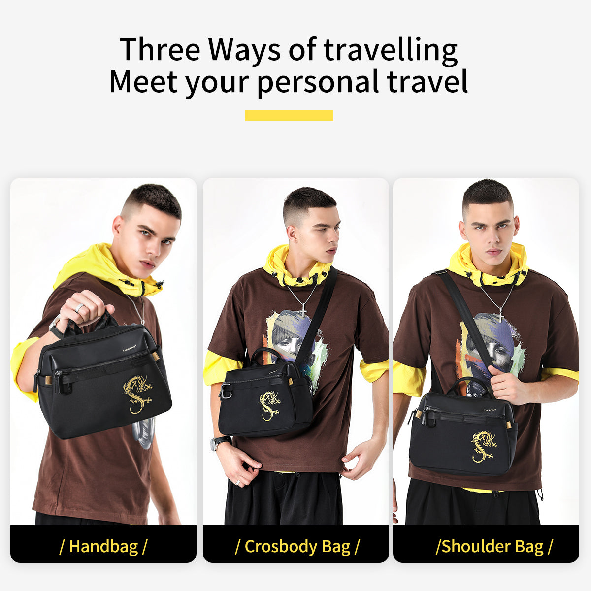 Lifetime warranty Fashion men's shoulder bag Chinese style handbag suitable for 11 inch tablet computer waterproof shoulder bag dragon series