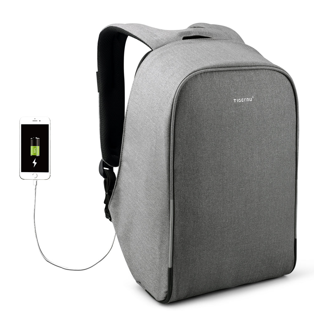 Tigernu T-B3213HC Backpack for men boys travel outdoor big bag with usb charging anti theft black gray leisure style fits for 15.6