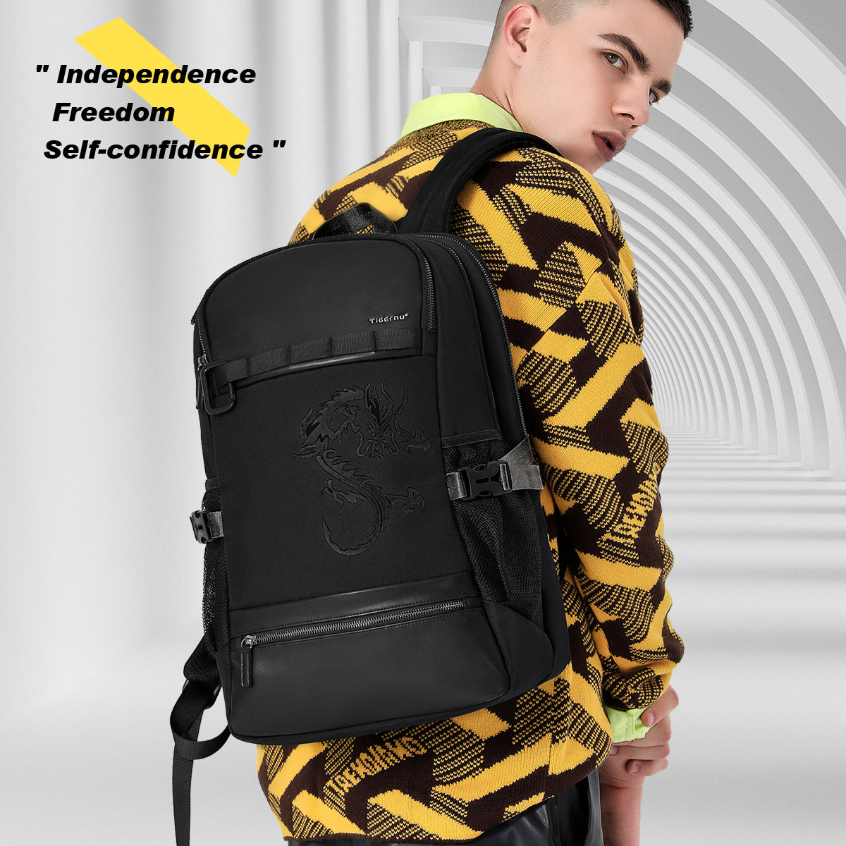 Mochila china para hombre con garantía de por vida, mochila para portátil de 15,6 pulgadas, moderna bolsa de viaje impermeable y antirrobo de la serie Dragon. 