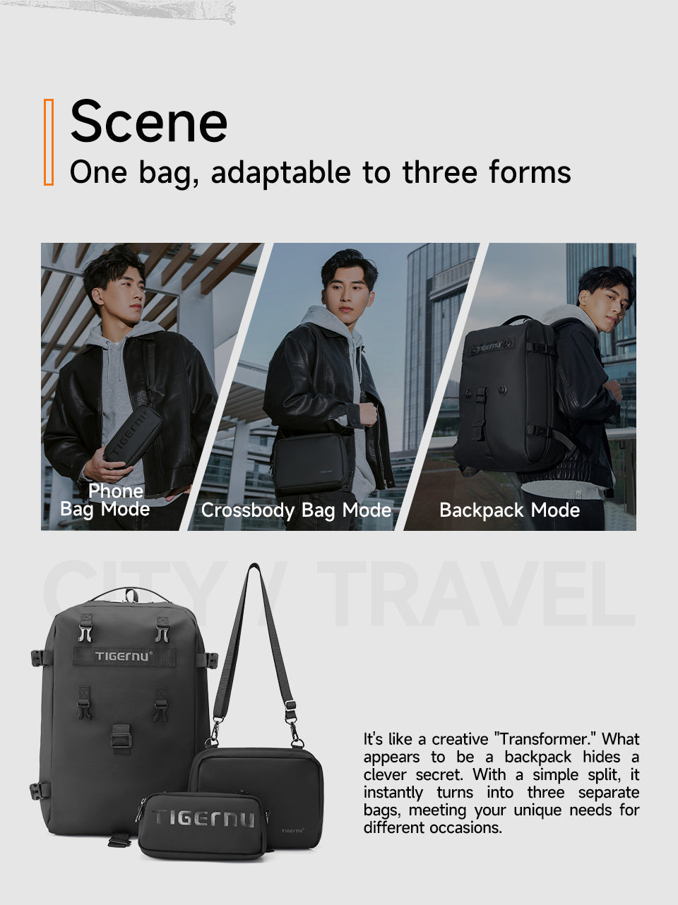Tigernu brand new T-B9836 Large capacity Charging Port Detachable Style Multi-functional Backpack