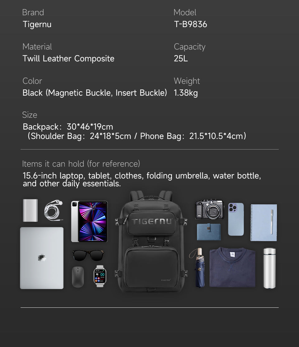 Tigernu brand new T-B9836 Large capacity Charging Port Detachable Style Multi-functional Backpack